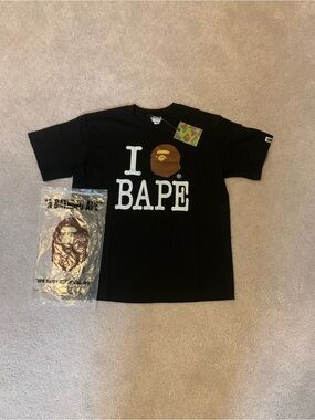 Bape Black 'I BAPE' Logo Tee with Brown Ape Patch